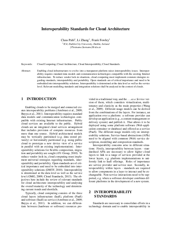 (PDF) Interoperability Standards for Cloud Architecture