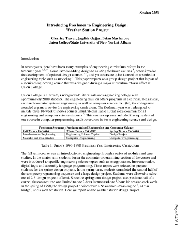(PDF) Introducing Freshmen To Engineering Design: Weather Station Project