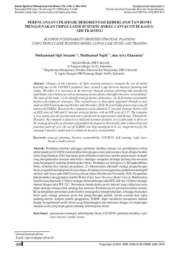 (PDF) Perencanaan Strategik Berorientasi Keberlanjutan Bisnis
