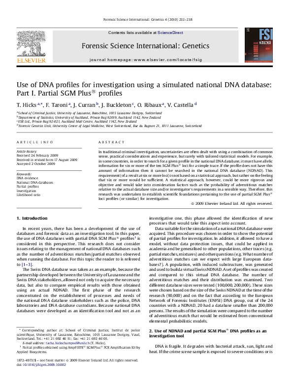 (PDF) Use of DNA profiles for investigation using a simulated national ...