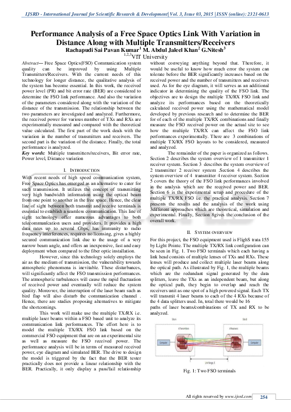 (PDF) Performance Analysis of a Free Space Optics Link With Variation ...