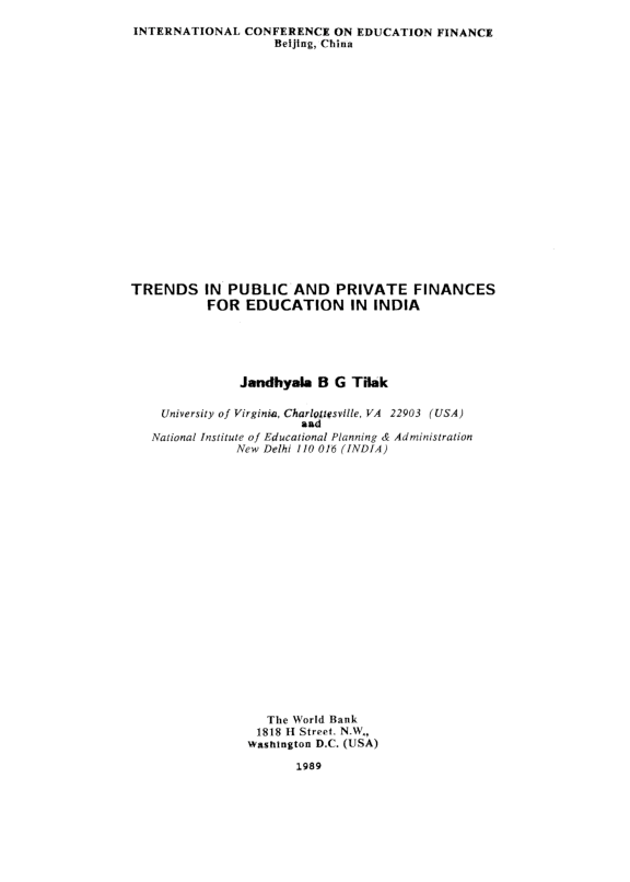 (PDF) Trends in Public and Private Finances for Education in India