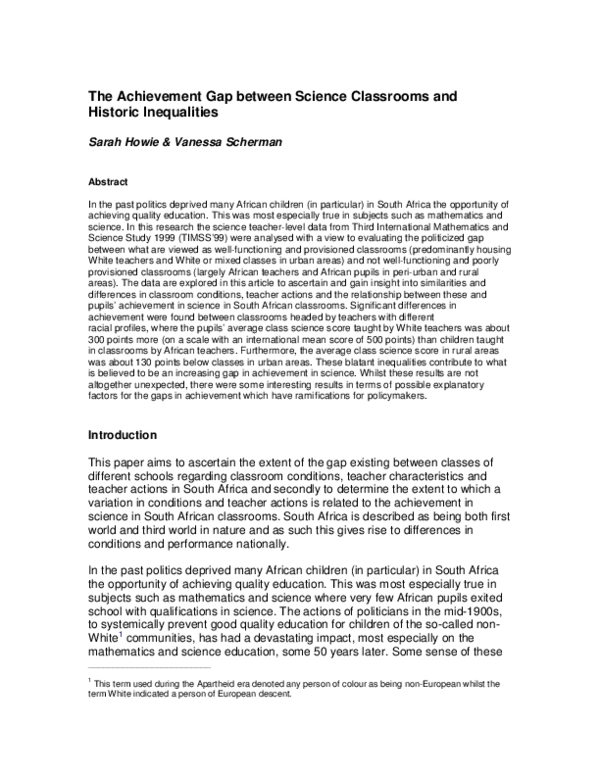 (PDF) The achievement gap between science classrooms and historic ...