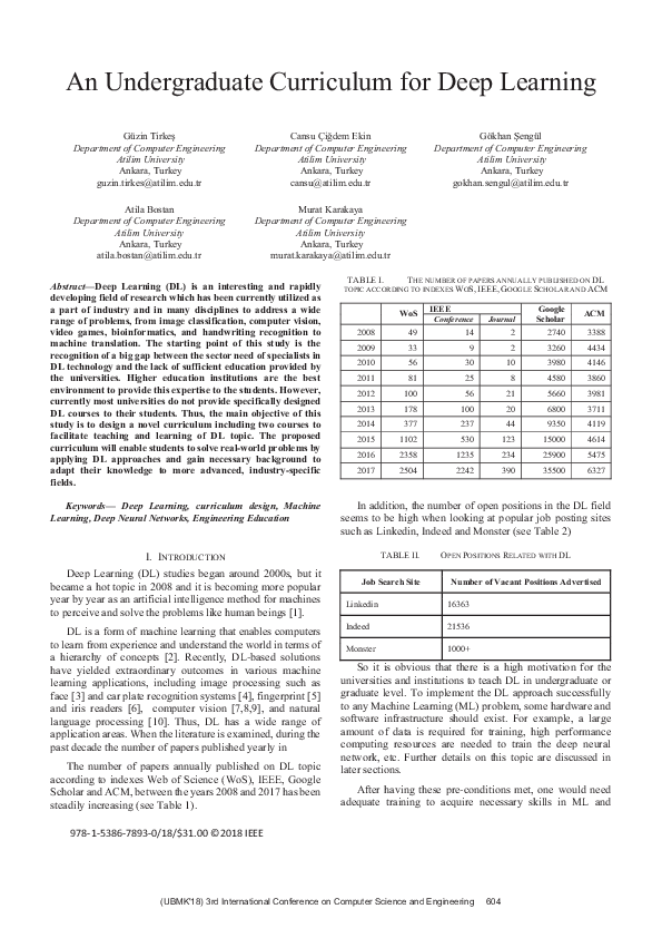 An Undergraduate Curriculum for Deep Learning