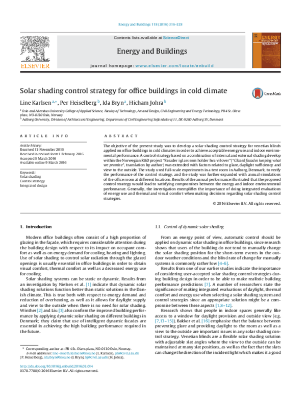 (PDF) Solar shading control strategy for office buildings in cold climate