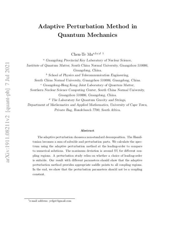 (PDF) Adaptive Perturbation Method in Quantum Mechanics