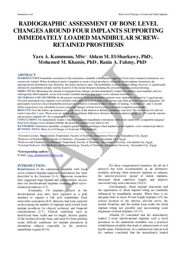 (PDF) Radiographic Assessment of Bone Level Changes Around Four ...