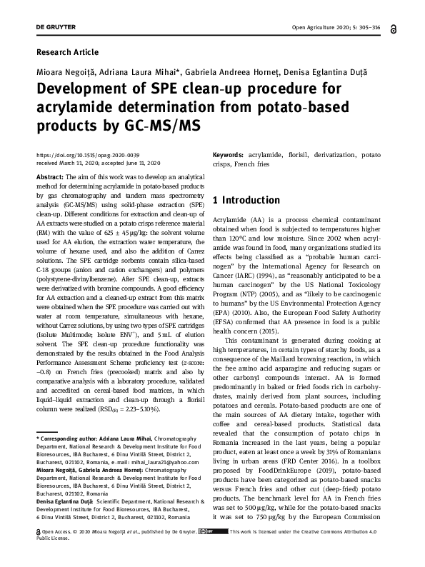 (PDF) Development of SPE clean-up procedure for acrylamide ...