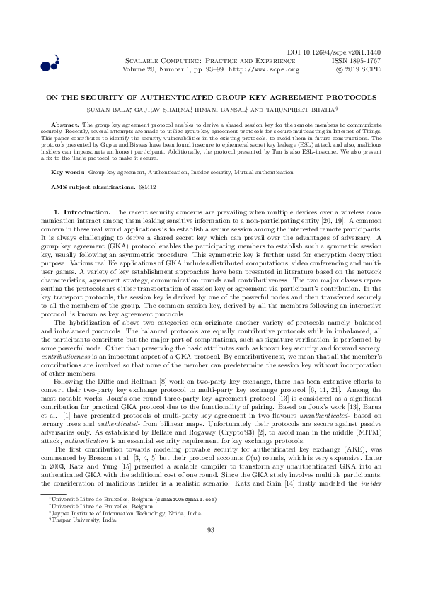(PDF) On the Security of Authenticated Group Key Agreement Protocols