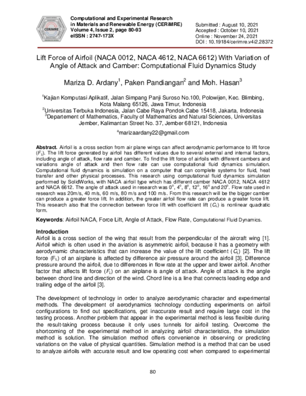 (PDF) Lift Force of Airfoil (NACA 0012, NACA 4612, NACA 6612) With ...
