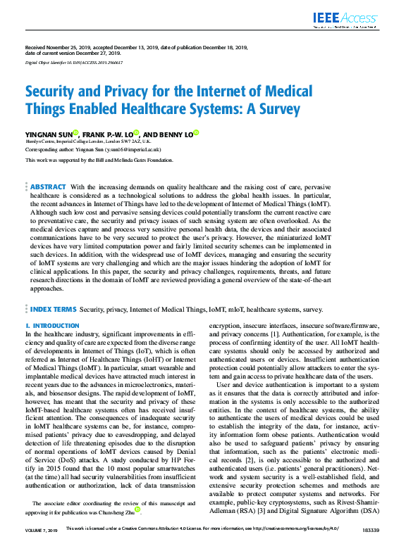 (PDF) Security and Privacy for the Internet of Medical Things Enabled ...