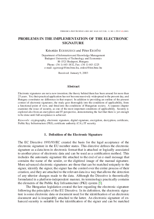 (PDF) Problems in the Implementation of the Electronic Signature