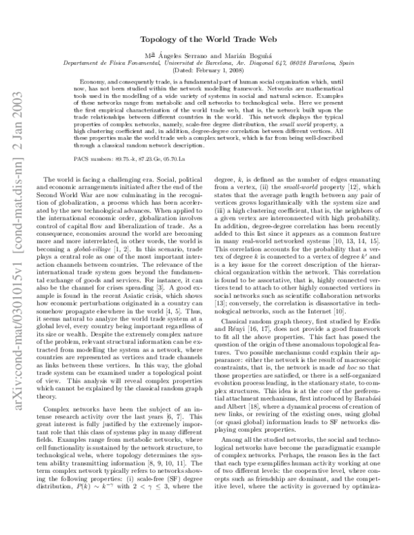 (PDF) Topology of the world trade web