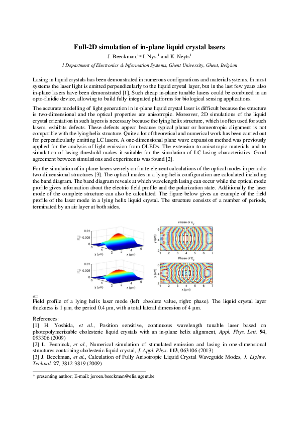 (PDF) Full-2D simulation of in-plane liquid crystal lasers