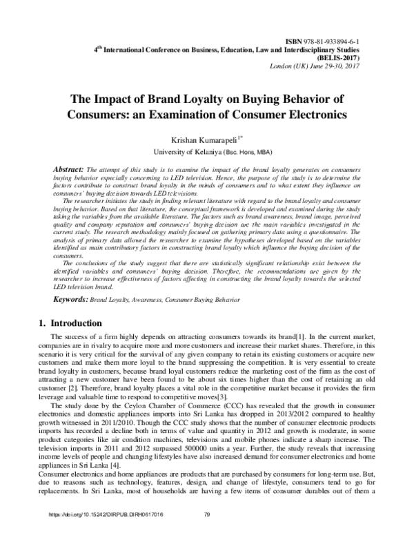 (PDF) The Impact of Brand Loyalty on Buying Behavior of Consumers: an ...