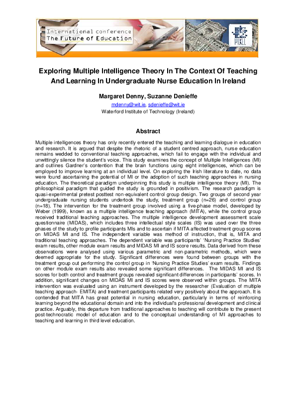 (PDF) Exploring Multiple Intelligence Theory in the Context of Teaching ...