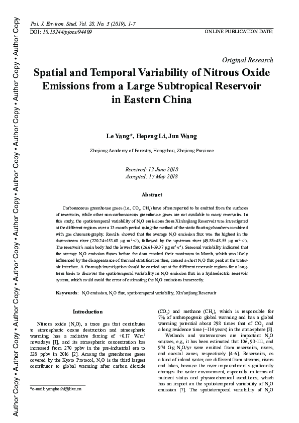 (PDF) Spatial and temporal variability of nitrous oxide emissions in a ...