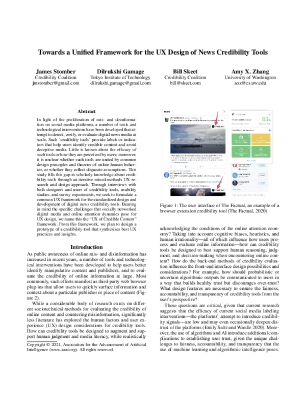 (PDF) Towards a Unified Framework for the UX Design of News Credibility ...