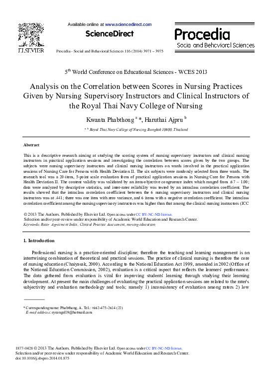 (PDF) Analysis on the Correlation between Scores in Nursing Practices ...
