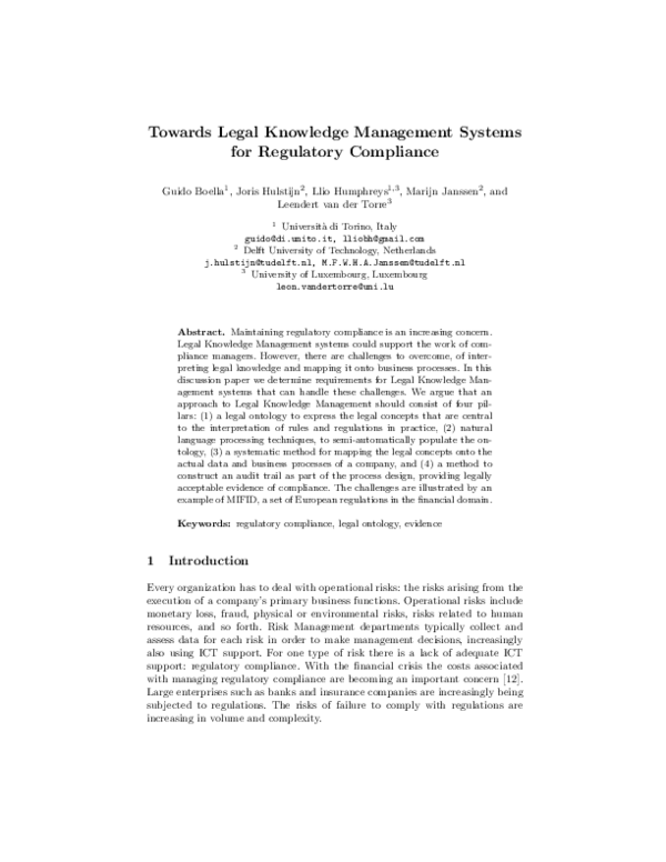 (PDF) Towards Legal Knowledge Management Systems for Regulatory Compliance