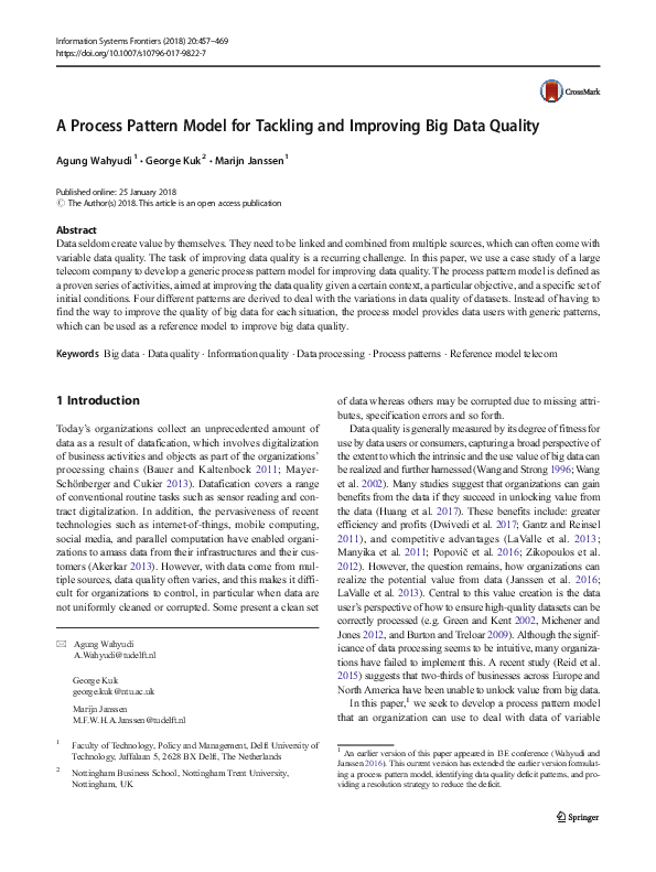 (PDF) A Process Pattern Model for Tackling and Improving Big Data Quality
