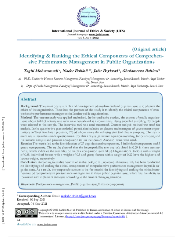 (PDF) Identifying & Ranking the Ethical Components of Comprehensive ...