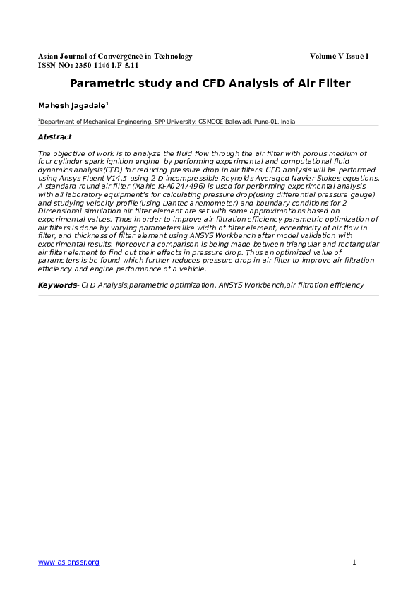 (PDF) Parametric study and CFD Analysis of Air Filter