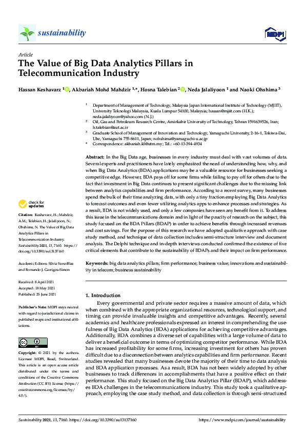 (PDF) The Value of Big Data Analytics Pillars in Telecommunication Industry