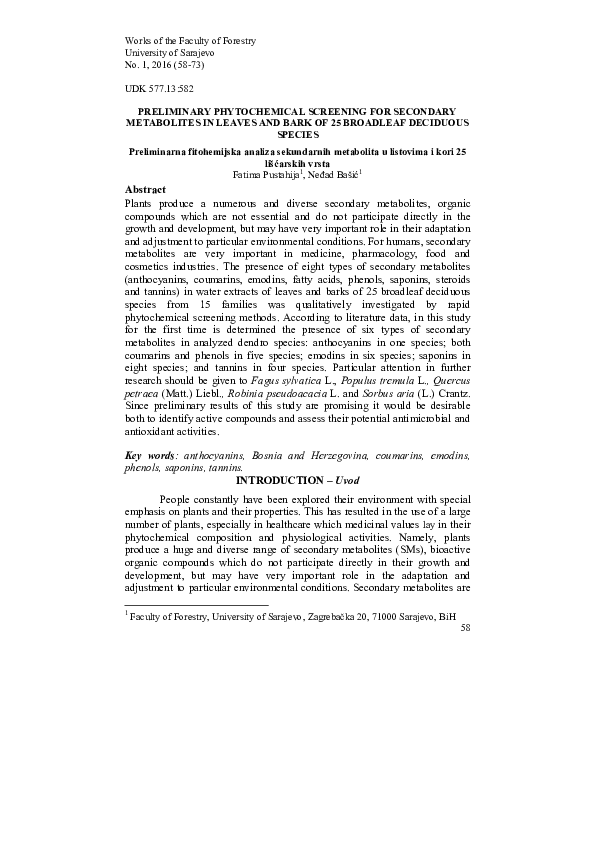(PDF) Preliminary Phytochemical Screening for Secondary Metabolites in ...