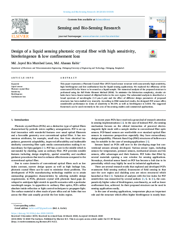 (PDF) Design of a liquid sensing photonic crystal fiber with high ...