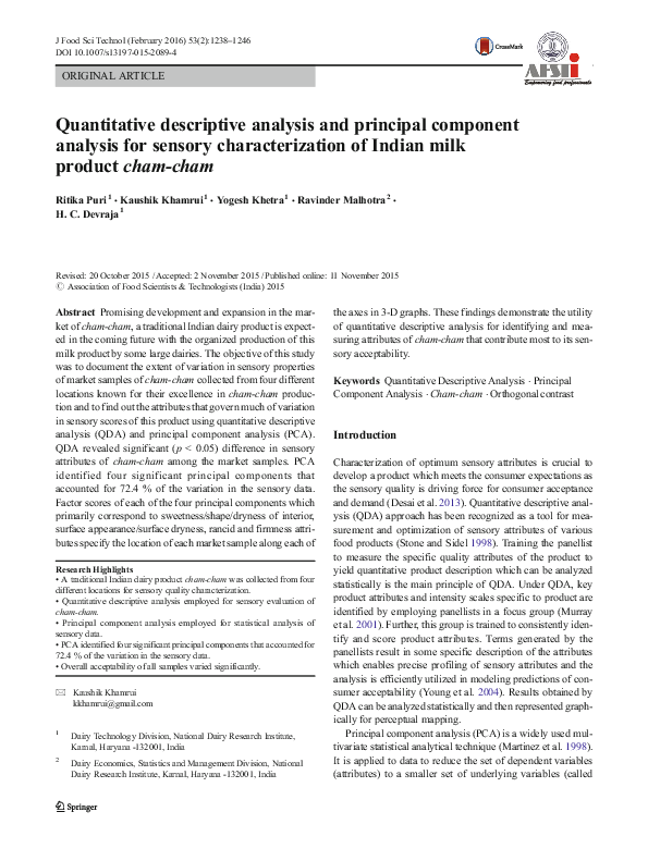 (PDF) Quantitative descriptive analysis and principal component ...