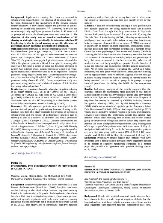 (PDF) Neurocognitive Function in Schizophrenia and Bipolar Disorder: A ...