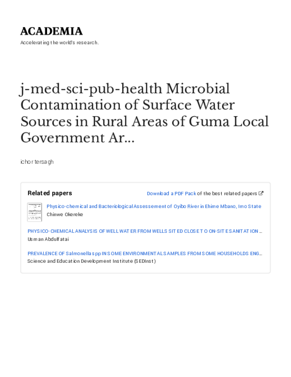 (PDF) Microbial Contamination of Surface Water Sources in Rural Areas ...