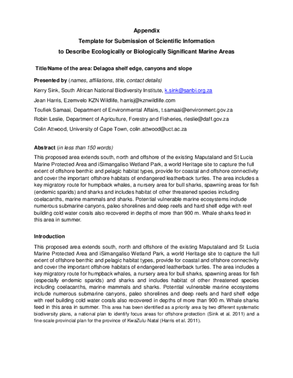 (PDF) Appendix Template for Submission of Scientific Information to ...