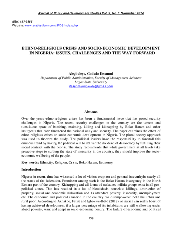 (PDF) Ethno-Religious Crisis and Socio-Economic Development in Nigeria ...