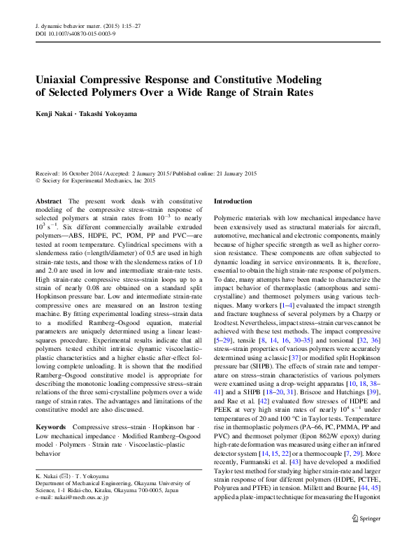 (PDF) Uniaxial Compressive Response and Constitutive Modeling of ...