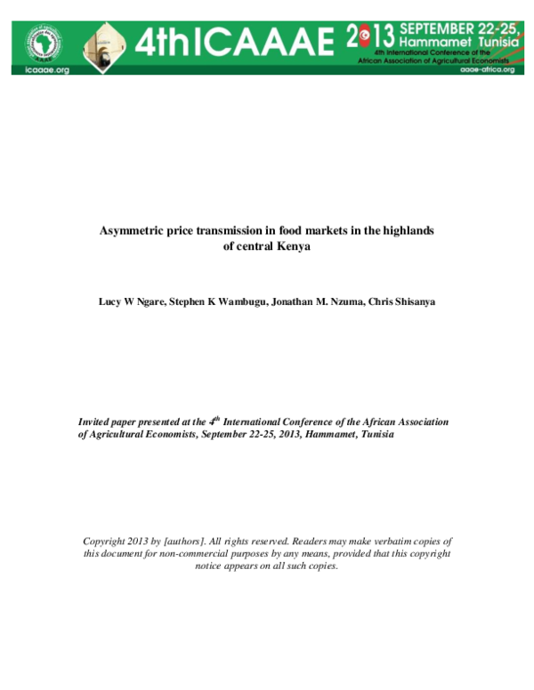 (PDF) Asymmetric price transmission in food markets in the highlands of ...