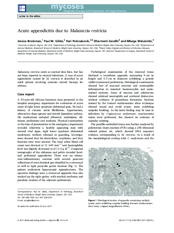(PDF) Acute appendicitis due to Malassezia restricta