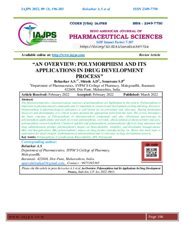 (PDF) "AN OVERVIEW: POLYMORPHISM AND ITS APPLICATIONS IN DRUG ...