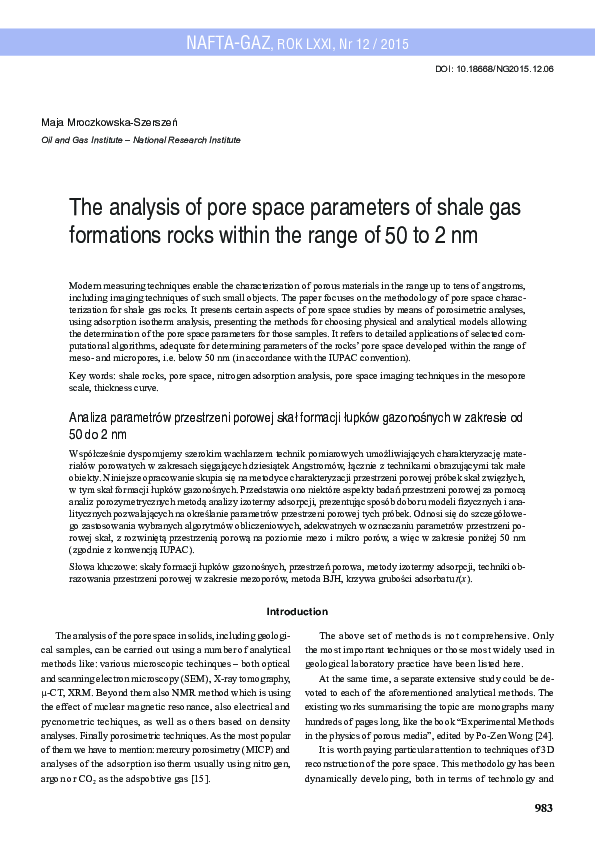 (PDF) The analysis of pore space parameters of shale gas formations ...