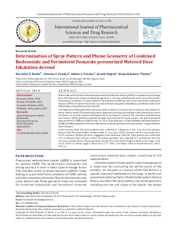 (PDF) Determination of Spray Pattern and Plume Geometry of Combined ...