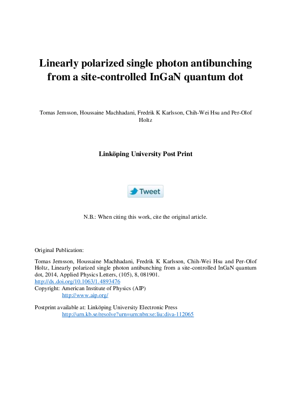 (PDF) Linearly polarized single photon antibunching from a site ...