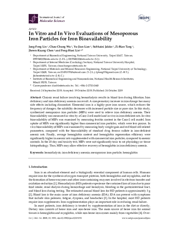 (PDF) In Vitro and In Vivo Evaluations of Mesoporous Iron Particles for ...