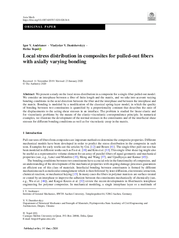 (PDF) Local stress distribution in composites for pulled-out fibers ...