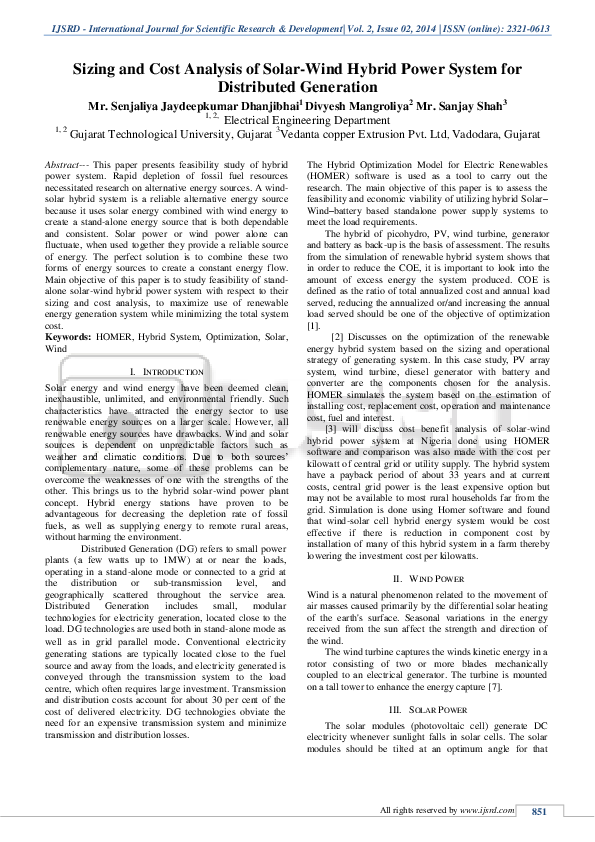 (PDF) Sizing and Cost Analysis of Solar-Wind Hybrid Power System for ...