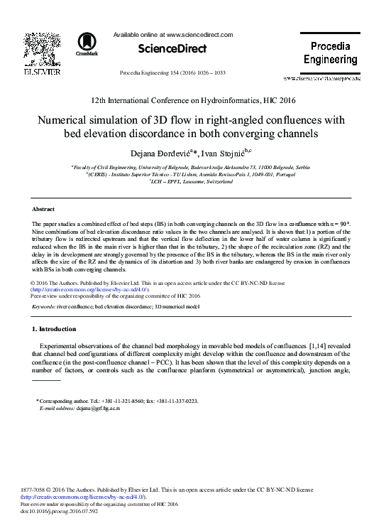 (PDF) Numerical Simulation of 3D Flow in Right-angled Confluences with ...