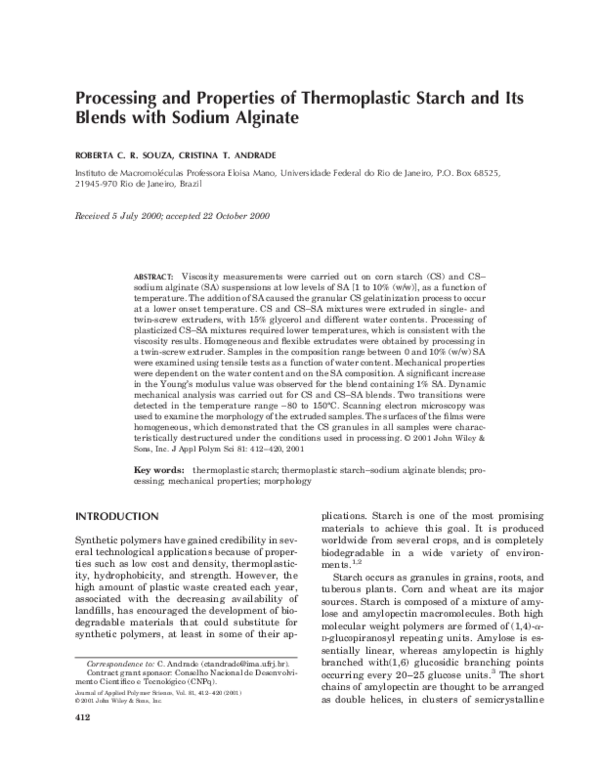 (PDF) Processing and properties of thermoplastic starch and its blends ...