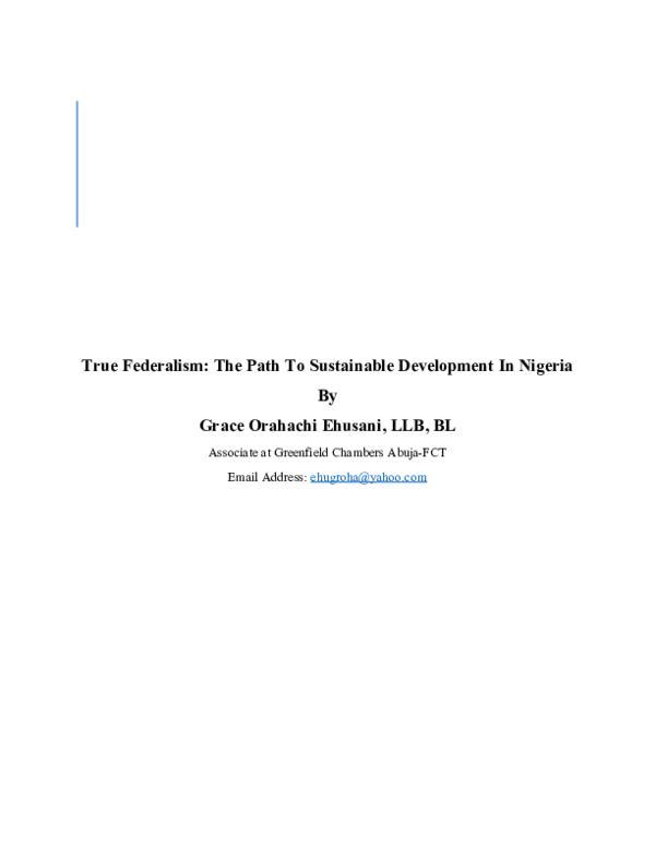 (DOC) TRUE FEDERALISM, THE PATH TO SUSTAINABLE DEVELOPMENT