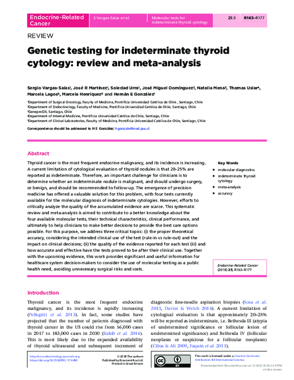 (PDF) Genetic testing for indeterminate thyroid cytology: meta-analysis ...
