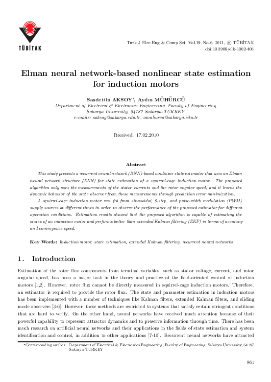 (PDF) Speed estimation of an induction motor using Elman neural network